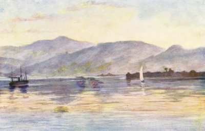 Beyrout, hora Sannin a Lazaretto, časné ranní světlo (barevná litografie) od Margaret Thomas