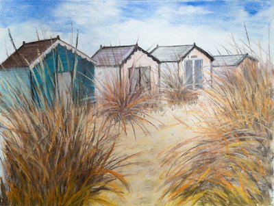 Beach Huts, Cornwall, 2022 (pastel) od Margo Starkey