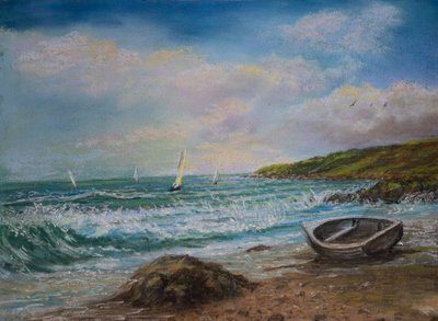 Pohled z Lands End Cornwall (pastel) od Margo Starkey