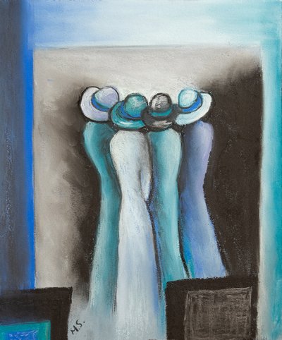 Šeptající dámy, 2022 (pastel) od Margo Starkey