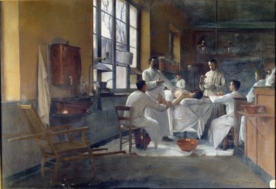 Profesor Edmond Delorme (1847-1929) demonstrující plicní dekortikaci studentům ve Val de Grace v roce 1894 od Marguerite Anne Rose Delorme