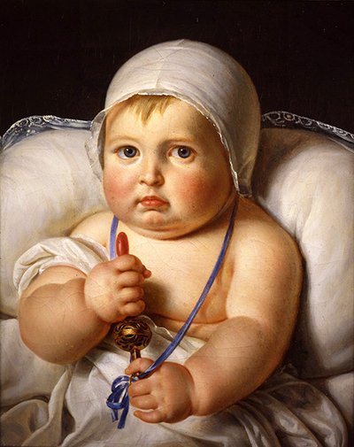 Dítě s chrastítkem (olej na plátně) od Marguerite Gerard