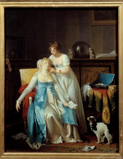 Špatné zprávy Dívka oblečená v módě Premier Empire omdlí, když si přečte dopis oznamující neštěstí. Obraz Marguerite Gerard (1761-1837) 1804 Ne. 0,63x0,5m od Marguerite Gerard