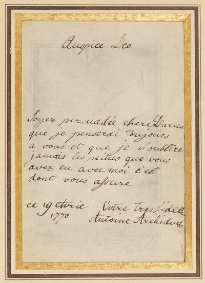 Autogramový dopis Thérèse nebo Barbe Durieuxové ze dne 19. dubna 1770 od Maria Antonia Josepha Johanna von Habsburg-Lothringen