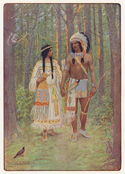 Ilustrace k Longfellowově knize Hiawatha (barevná litografie) od Maria Louise Kirk