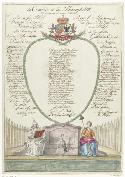 Verš pro princeznu Wilhelmínu ke čtyřicátým narozeninám prince Williama V., 1788 la Concorde et la Tranquilité (název na objektu) od Maria Margaretha la Fargue