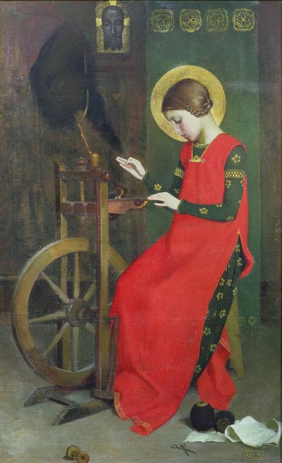 sv. Alžběta Uherská předení vlny pro chudé, c. 1895 od Marianne Stokes