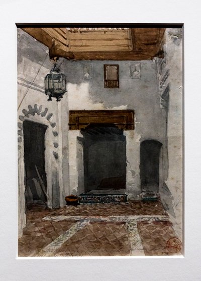 Interiér domu, kde jsme strávili první dny v Tetouanu, kolem roku 1860 (akvarel na papíře) od Mariano Fortuny