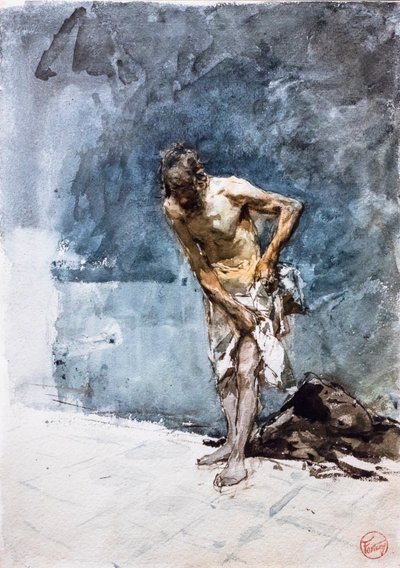 Muž v bederní roušce, kolem roku 1871 (akvarel na papíře) od Mariano Fortuny