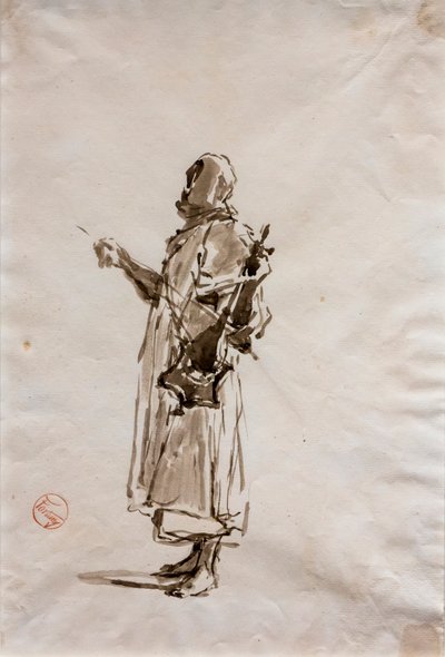 Studie k obrazu "Arabští hudebníci", kolem roku 1872 (tuš na papíře) od Mariano Fortuny