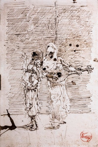 Dva arabští hudebníci, kolem roku 1871 (pero a černá tuš na papíře) od Mariano Fortuny