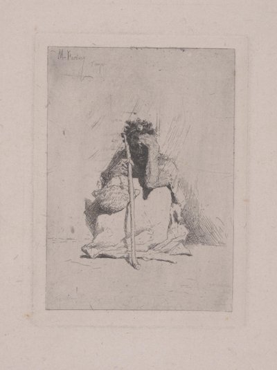 Bez názvu - Krčící se postava s holí (lept) od Mariano José María Bernardo Fortuny y Carbó