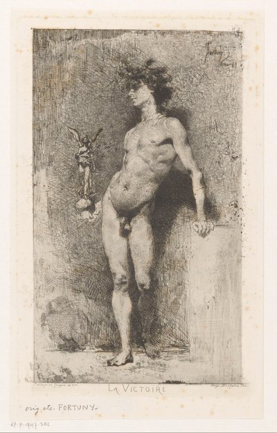 Nahý muž s Nike La Victoire (název na objektu) od Mariano José María Bernardo Fortuny y Carbó
