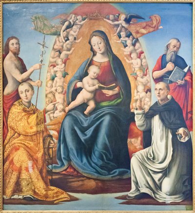 Madonna lapsen ja pyhien kanssa (öljy paneelissa) od Mariano di (c.1470 c.1530) Ser Austerio