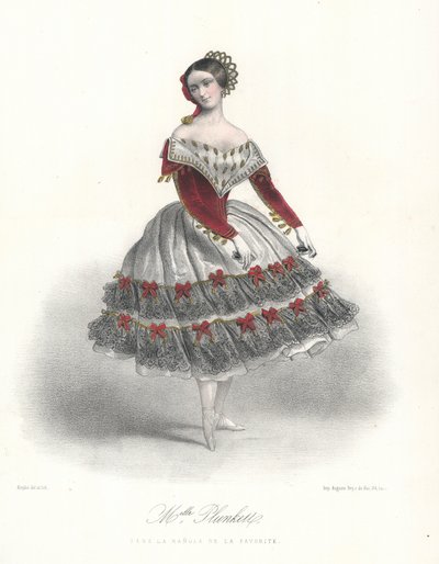 Belgická baletní tanečnice Adeline Plunkett v La Manola de la Favorite, c1860 (barva litho) od Marie Alexandre (after) Alophe