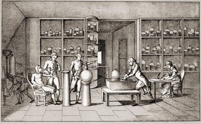 Antoine Laurent de Lavoisier (1743-1794), francouzský chemik provádějící experiment na dýchání člověka v klidu. Kresba paní Lavoisier. Paříž 18. století. Kolekce Leemage od Marie Anne Pierrette Lavoisier