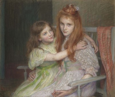 Dvě dívky sedí na lavičce od Marie Louise Catherine Breslau