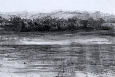 Jezero, 2023 (olej a uhel na papíře) od Marina Falco
