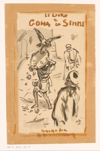 Muž s podnosem napaden dravým ptákem Le livre Goha le Simple (název na objektu) od Marius Bauer (signed by artist)