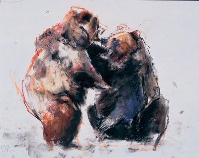 Evropští medvědi hnědí, 2001 (uhlí a konte na papíře) od Mark Adlington