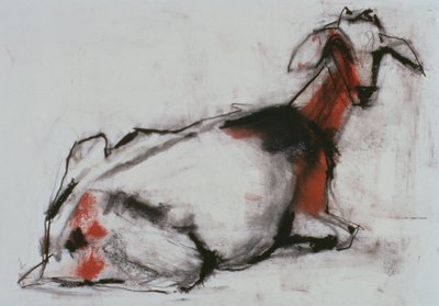 Sedící koza, 1998 (conte a dřevěné uhlí na papíře) od Mark Adlington