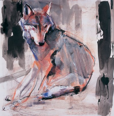 Sitting Wolf, 2000 (kombinovaná média na papíře) od Mark Adlington