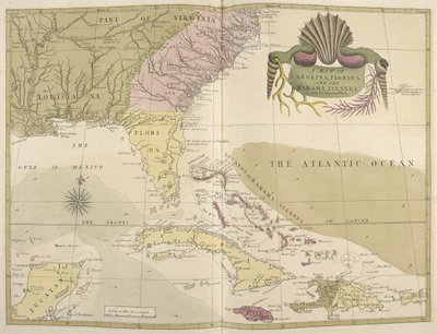 Mapa Karolíny, Floridy a Bahamských ostrovů od Mark Catesby