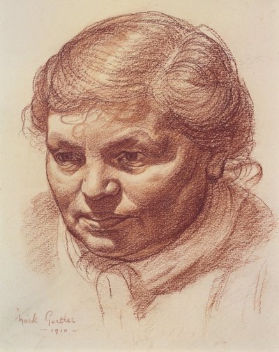 Hlava umělcovy matky, 1910 (sangvinik na papíře) od Mark Gertler