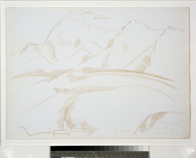 Horská krajina s kostelní věží v popředí od Marsden Hartley