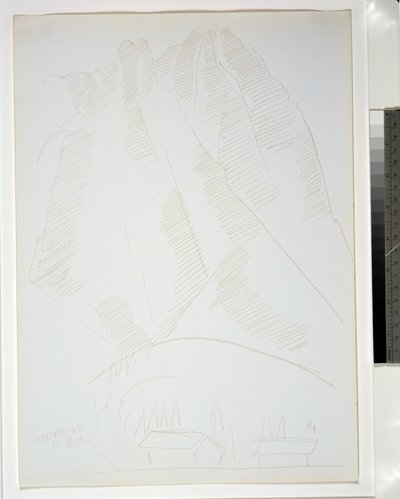 Horská krajina se dvěma budovami v popředí od Marsden Hartley