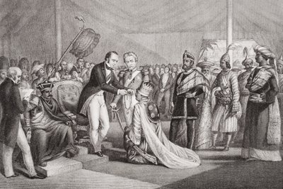 Velký durbar v Cawnpore po potlačení povstání Sepoyů, 1858, z knihy "Ilustrace z anglických a skotských dějin", II. díl od Marshall Claxton