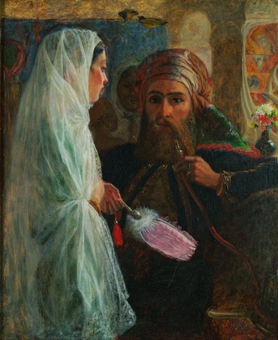 The Hookah Smoker (olej na plátně položeném na palubě) od Marshall Claxton