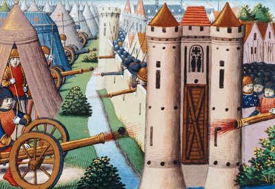 Obléhání Rouenu (červenec 1418–leden 1419) 1484, folio 19v, Vigiles de Charles VII od Martial de Paris (fl.15th century)