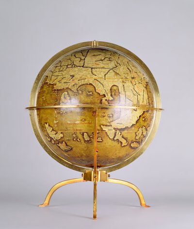 Zemský globus, jeden z dvojice známých jako globusy „Brixen“, kolem 1522 (pero a inkoust, akvarel a kvaš na dřevě) od Martin (c.1470 1521) (after) Waldsemuller