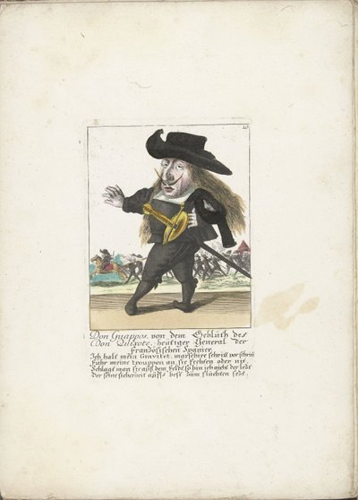 Španělský dwerg Don Guappos, asi 1710 Don Guappos, z krve Dona Quijota, dnešního generála francouzských Španělů (titul na předmětu) Il Callotto resurcitato aneb nově zařízený malý kabinet (název série) od Martin Engelbrecht (attributed to)