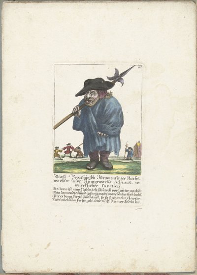 Dwerg Blassl Broatgosch, kolem roku 1710 Blassl Broatgosch Jurassic Night Watchman a Rumorwachs Adjunction, ve skutečné funkci (název na objektu) Il Callotto resurcitato aneb nově zařízený malý kabinet (název série) od Martin Engelbrecht (attributed to)