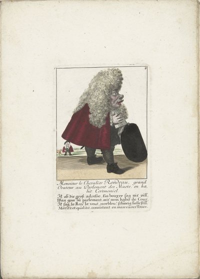 Od dwerg Chevalier Rondeau als een Parliamentslid, ca. 1710 Monsieur le Chevalier Rondeau, velký řečník v parlamentu Němců, ve slavnostních šatech (titul na předmětu) Il Callotto resurcitato oder Neu eingerichtes Zwerchen Cabinet (název série) od Martin Engelbrecht (attributed to)
