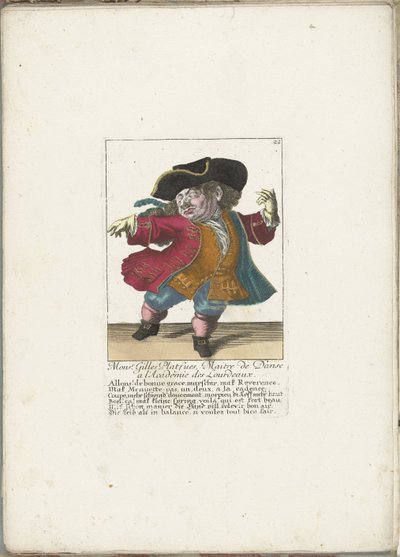 Trpaslík Gilles Platfues jako francouzský taneční mistr, ca. 1710 Předsedou se stal Mgr. Gilles Platfues, mistr tance na Academie des Lourdeaux (titul na předmětu) Il Callotto resurcitato nebo nově jmenovaný Zwerchen Cabinet (název série) od Martin Engelbrecht (attributed to)
