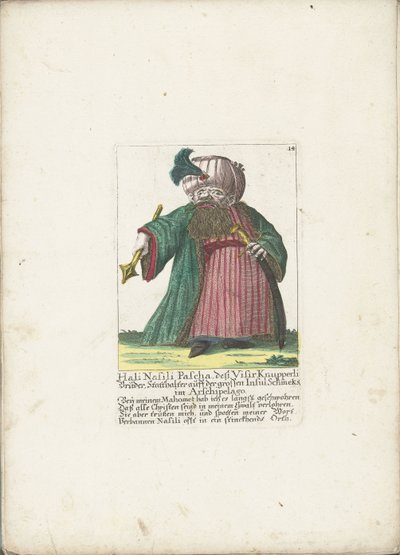 De dwerg Hali Nasili Pasha, kolem roku 1710 Hali Nasili Pascha, jeho bratr Visir Knupperli, guvernér na velkém ostrově Schmeks v Arskipelago (titul na předmětu) Il Callotto resurcitato aneb nově zařízený malý kabinet (název série) od Martin Engelbrecht (attributed to)