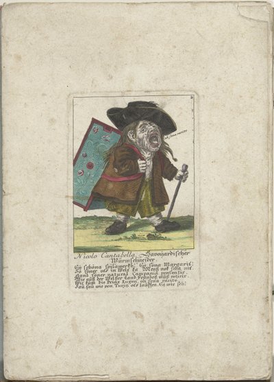 De dwerg Nicolo Cantabella, asi 1710 Nicolo Cantabella, řezačka červů Savoyard (název na objektu) Il Callotto resurcitato aneb nově zařízený malý kabinet (název série) od Martin Engelbrecht (attributed to)