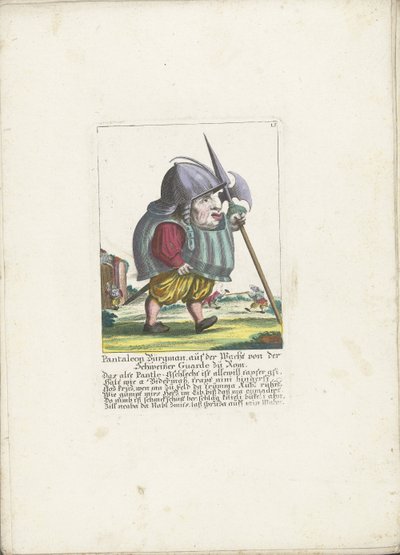 Dwerg Pantaleon Bürgman van de Zwitserse Garde te Rome, asi 1710 Pantaleon Bürgman, ve strážní službě od Švýcarské gardy v Římě (titul na předmětu) Il Callotto resurcitato aneb nově zařízený malý kabinet (název série) od Martin Engelbrecht (attributed to)