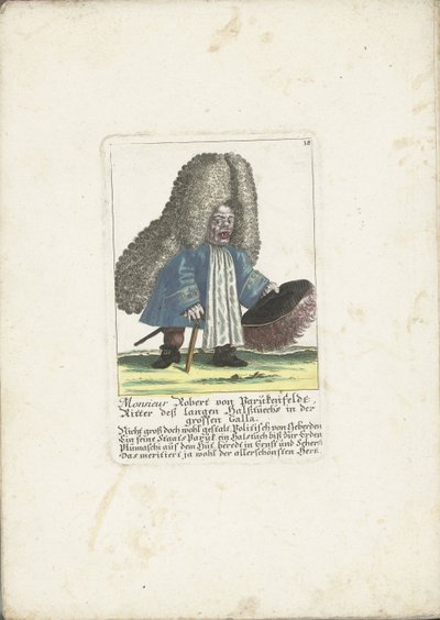 Dwerg Robert von Parukenfeldt, asi 1710 Monsieur Robert von Parukenfeldt, rytíř sukna s dlouhým krkem ve Velké Galle (titul na předmětu) Il Callotto resurcitato aneb nově zařízený malý kabinet (název série) od Martin Engelbrecht (attributed to)