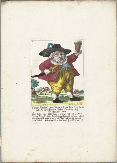 Dwerg Simon Flenschl, asi 1710 Simon Flenschl, předák bohatých freijských farmářů v Knolsingenu na Kirchtag poblíž Gmain Zech (název na předmětu) Il Callotto resurcitato aneb nově zařízený malý kabinet (název série) od Martin Engelbrecht (attributed to)