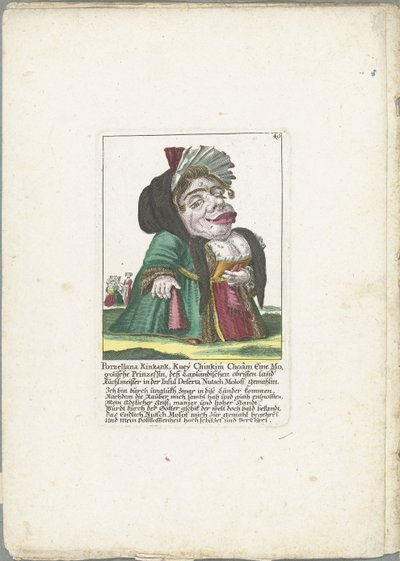 Karikatura Porzellana Kinkank Porzellana Kinkank, Kuey Chinkim Choâm Mogolská princezna, Laponci vlastnili půdu Kuchlmeister na ostrově Deserta Nutsch Moloff, manželka (titul na předmětu) Il Callotto resurcitato nebo Refurnished od Martin Engelbrecht (attributed to)