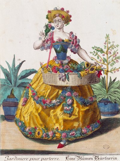 Gardener, rytina z Assemblage des nouveau manouvries habilles od Martina Engelbrechta (1684-1756), Německo od Martin Engelbrecht