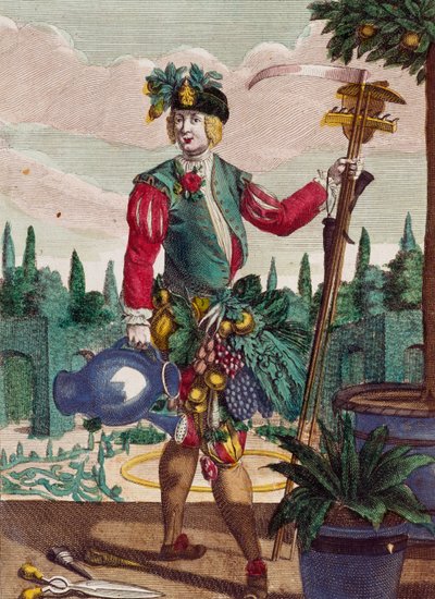 Gardener, rytina z Assemblage des nouveau manouvries habilles od Martina Engelbrechta (1684-1756), Německo od Martin Engelbrecht