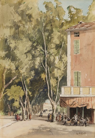 „Avenue rovinných stromů, Vaison“, Vaucluse, říjen 1933 (inkoust a akvarel na papíře) od Martin Hardie