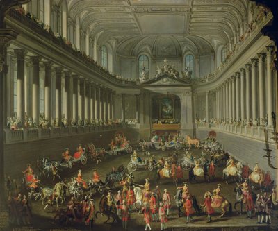 Kavalkáda v Zimní jízdárně ve vídeňském Hofu na oslavu porážky francouzské armády u Prahy v roce 1743 (podrobnosti viz 66596 a 66708) od Martin II Mytens or Meytens