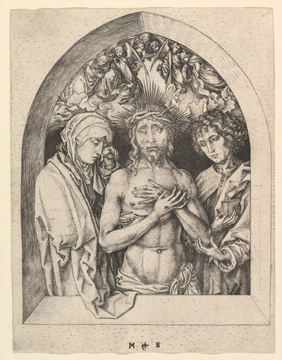 Kristus jako muž bolesti s Pannou Marií a sv. Janem, ca. 1435-1491. od Martin Schongauer