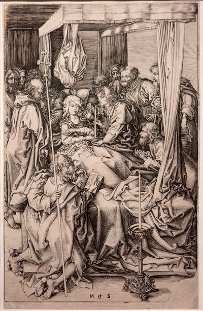 Gravírování na papíře. Smrt Panny. Martin Schongauer. Přibližně 1470-1491. (rytina na papíře) od Martin Schongauer